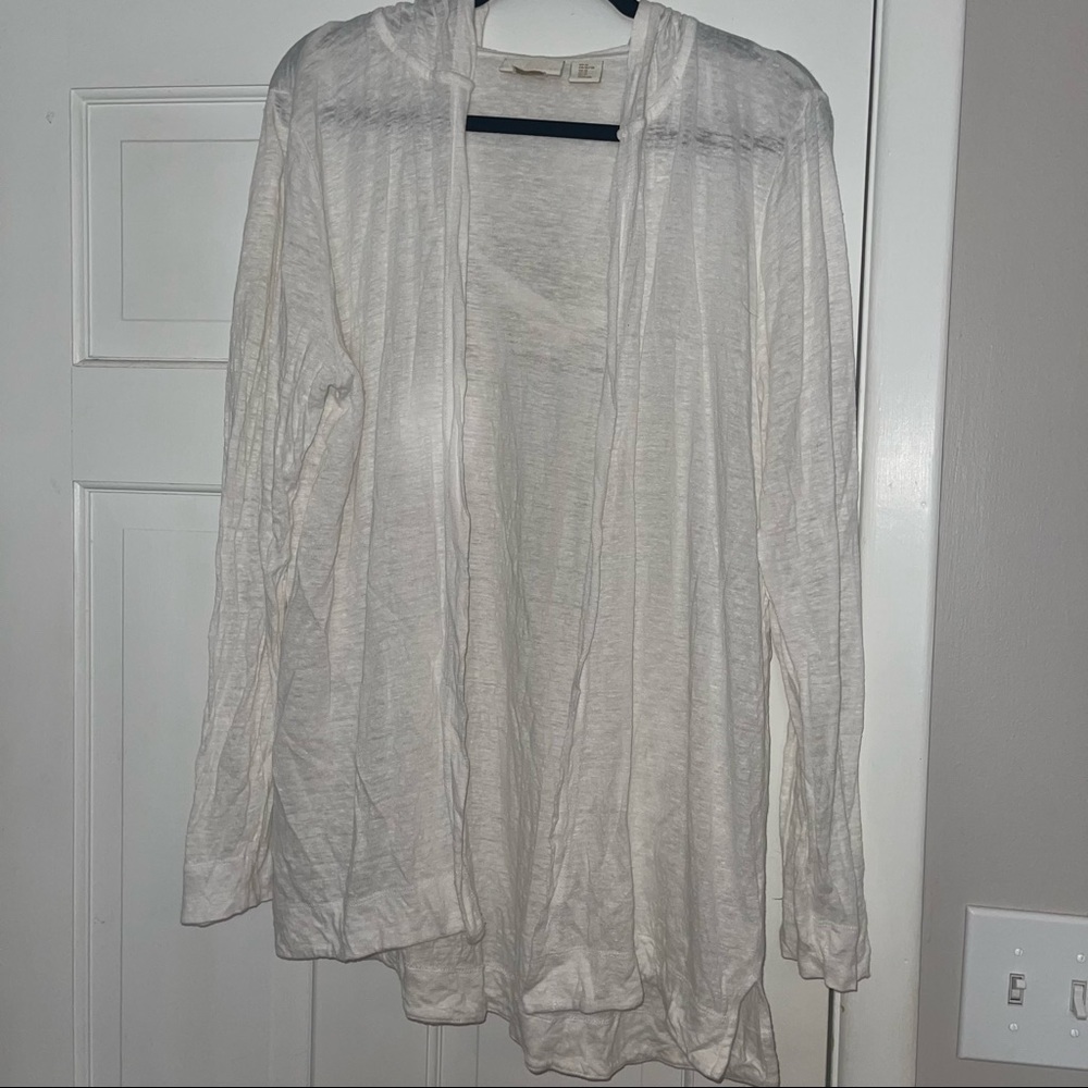 White Linen Cardigan w/ Hood